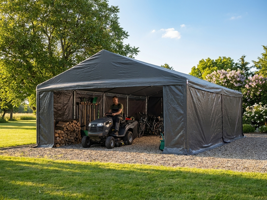 Large grey storage tent 6x10 m with galvanised steel frame - product detail