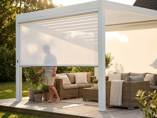 White pergola gazebo sidewall screen for outdoor privacy - product detail