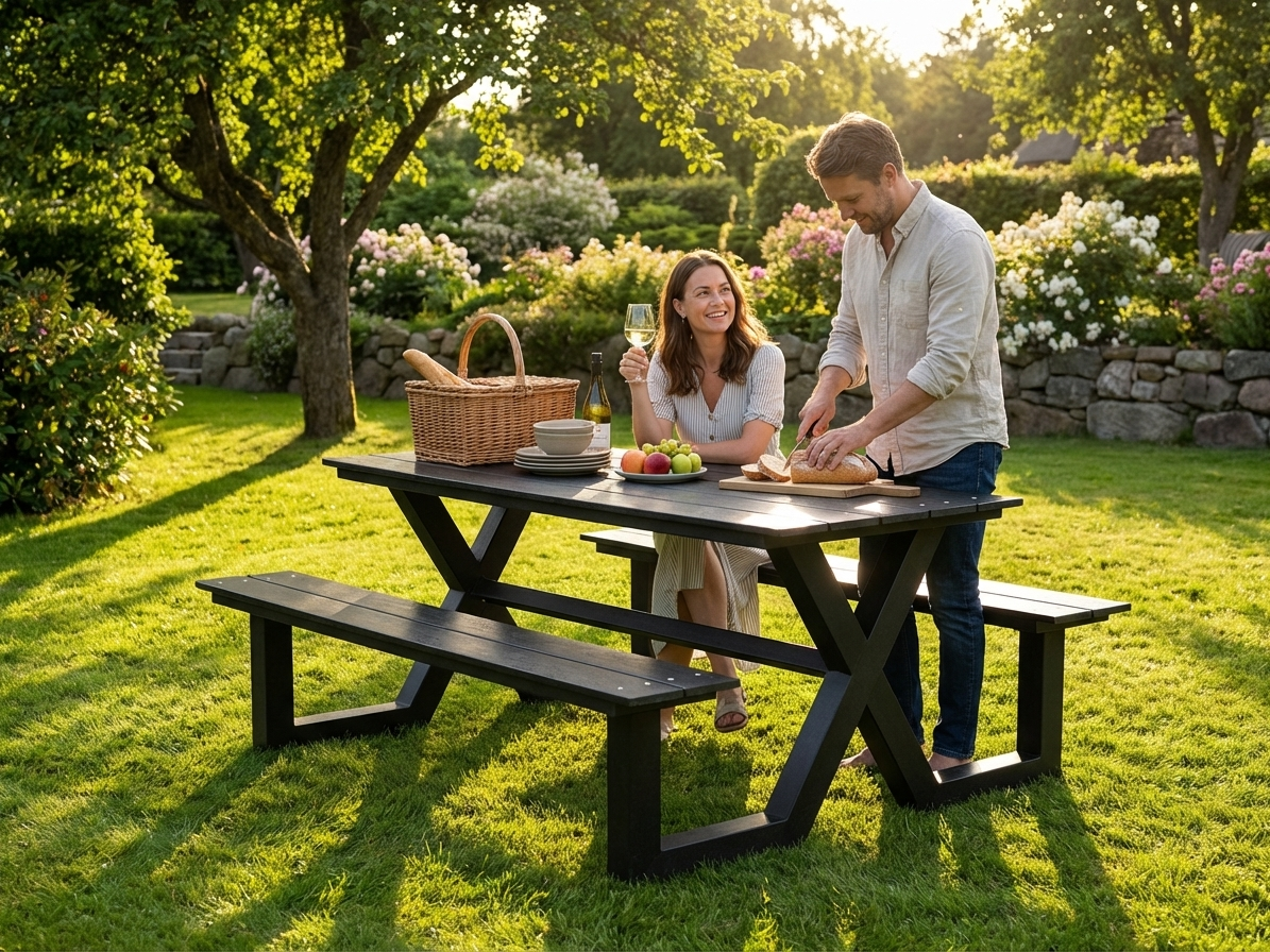 Nonwood picnic table in black with aluminium frame for outdoor use - view 3