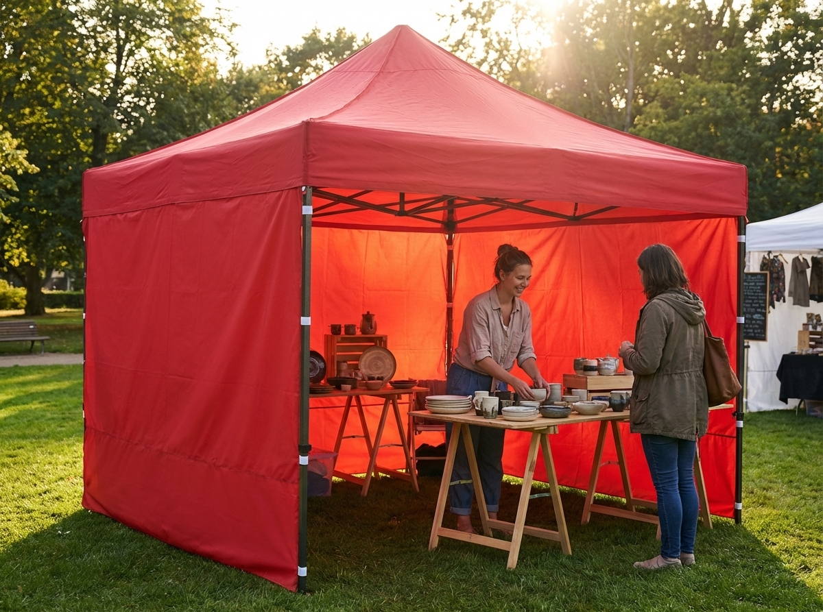 Red pop-up gazebo with aluminium frame for outdoor events - view 3