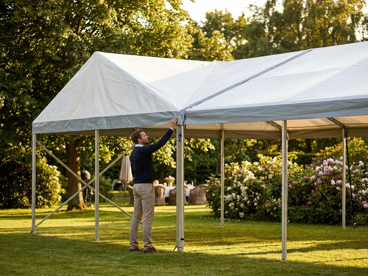 PVC roof cover middle section for tents in white and grey - view 3