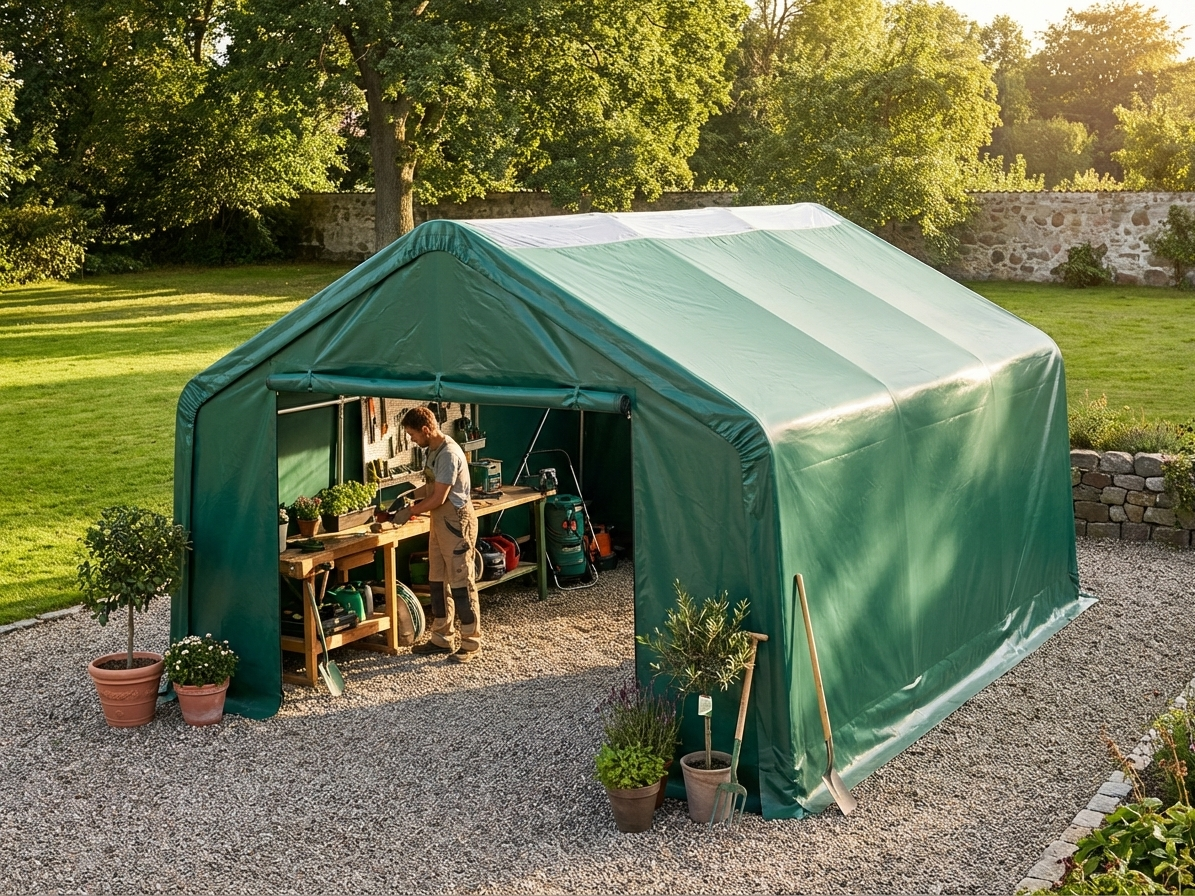 Green PVC roof cover for 7x7 m storage shelter - view 3