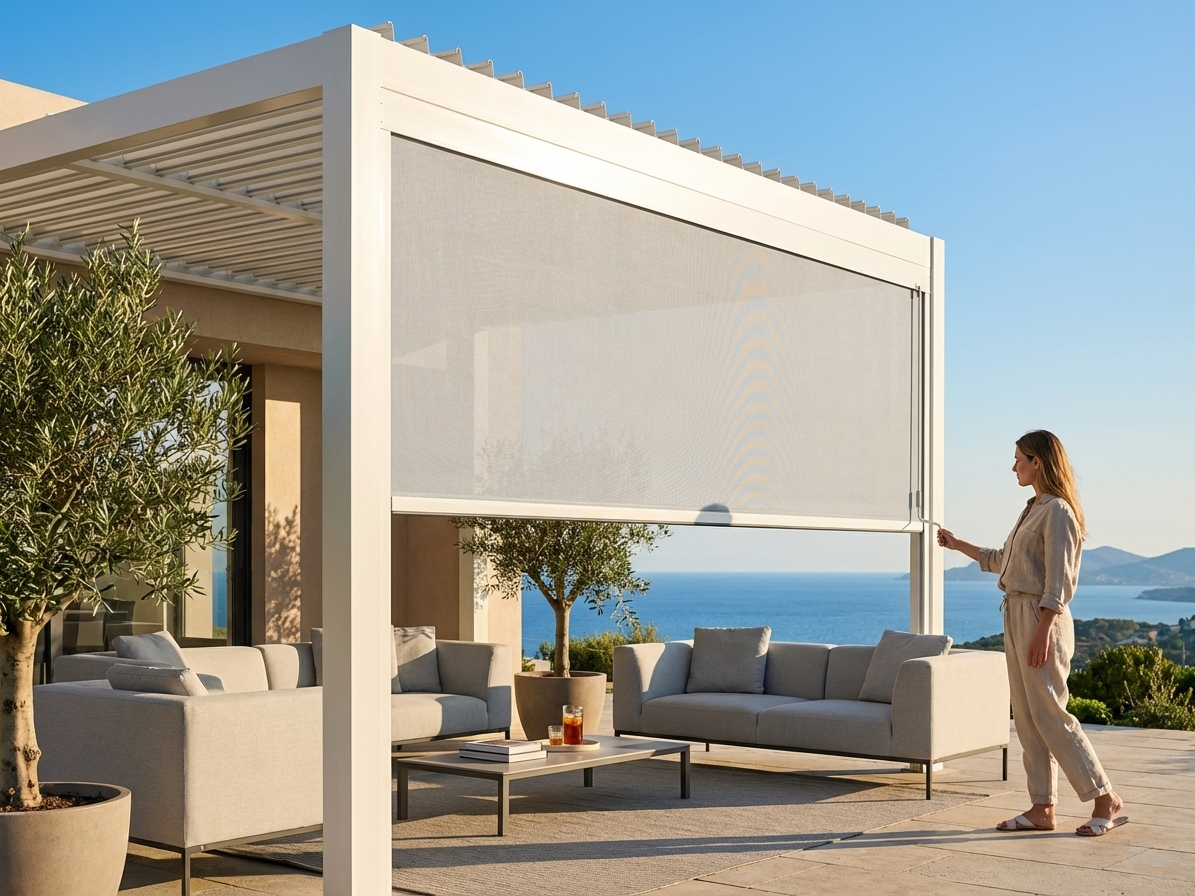 Pergola Sidewall Screen in White and Grey for Outdoor Use - view 3