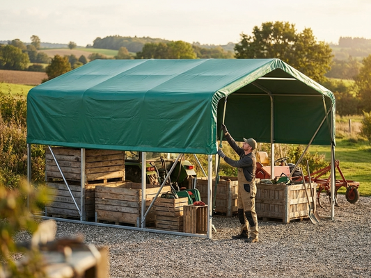 Green PVC roof cover for 8x12 m storage shelter - product detail