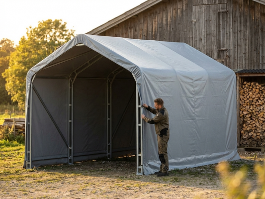 Grey PVC roof cover for 5x6 m storage shelter - product detail