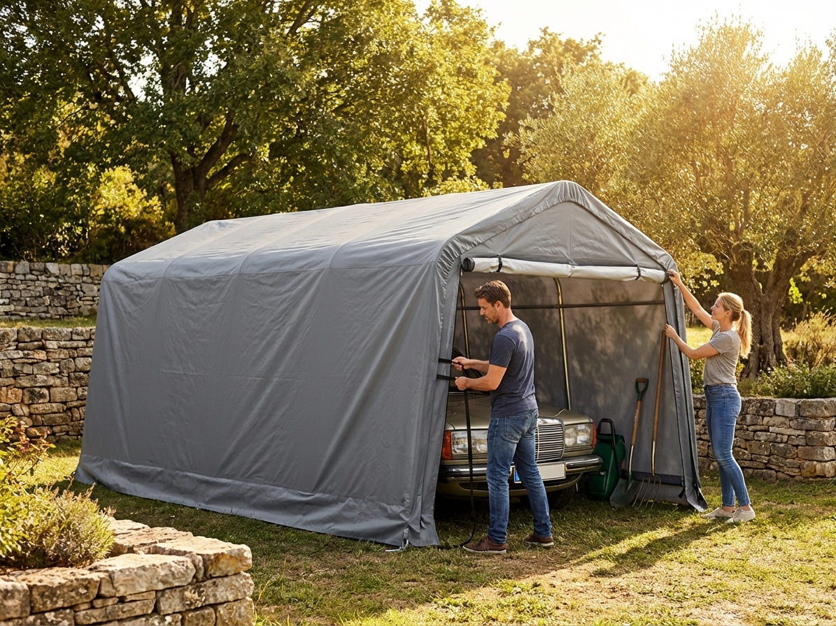 Roof cover for portable garage, 3.6x6 m grey PE tarpaulin - view 3