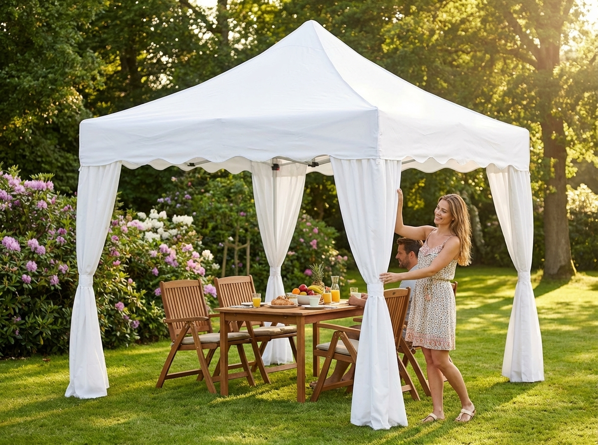 White pop-up gazebo with steel frame and PVC backing - view 3