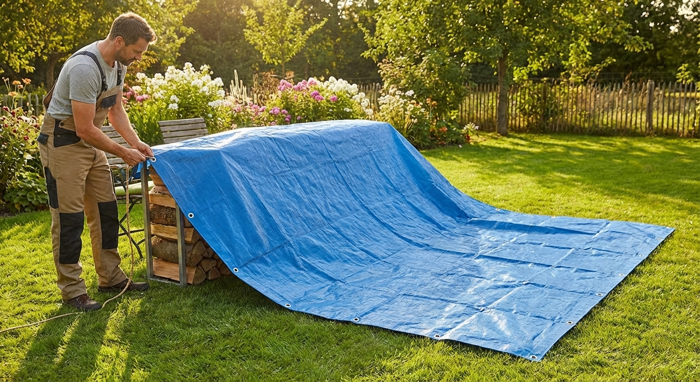 Blue tarpaulin 3x10 meters, perfect for outdoor protection - view 3