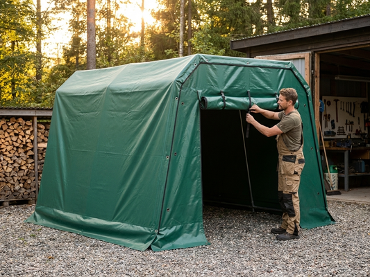 Green PVC endwall/door for storage tent - product detail
