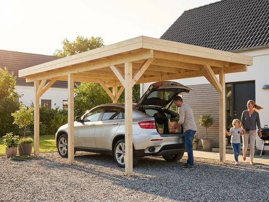 Wooden carport made from Nordic Spruce in natural colour - product detail