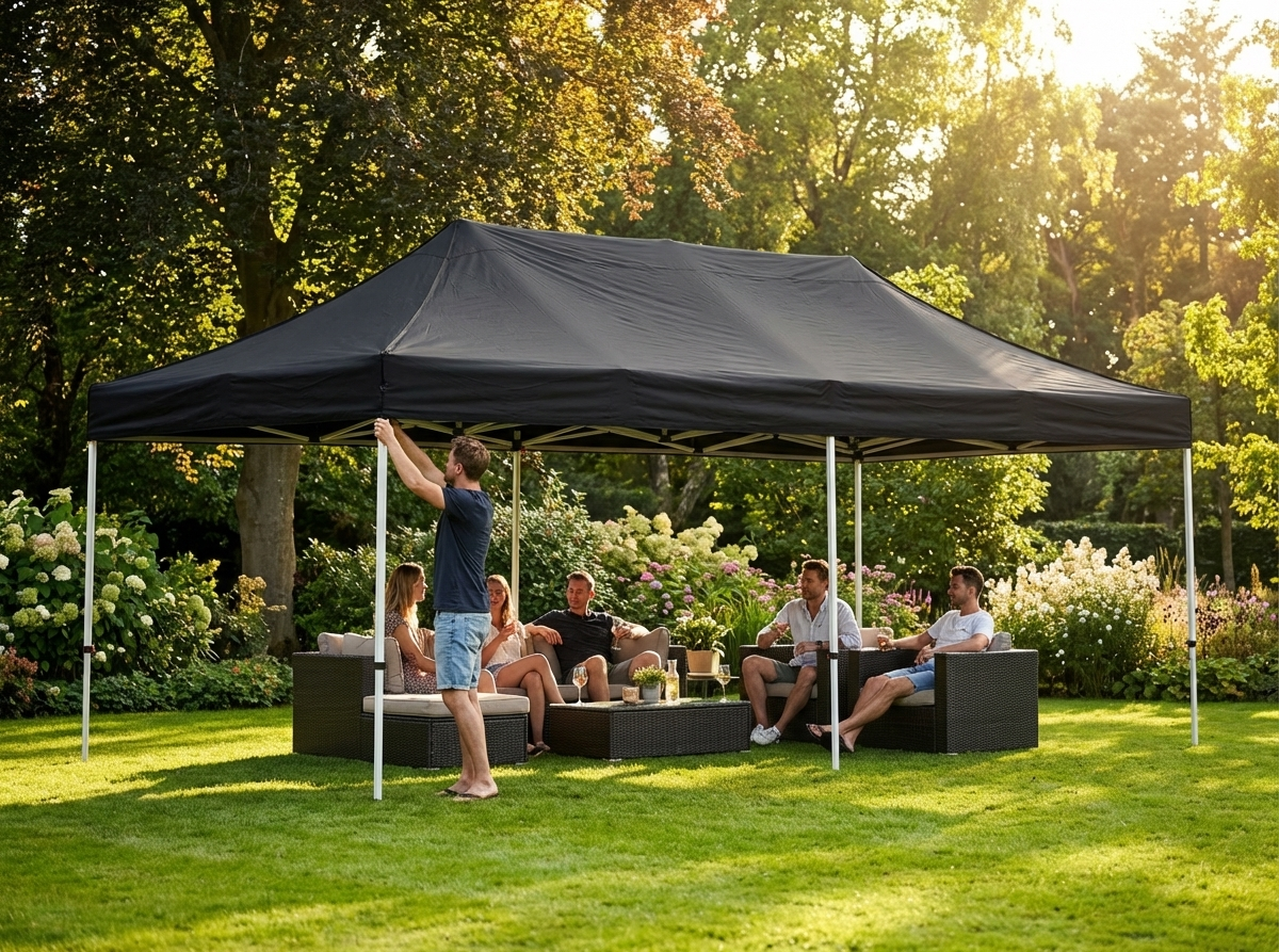 Black pop-up gazebo 3.5x7m with aluminium frame - view 3