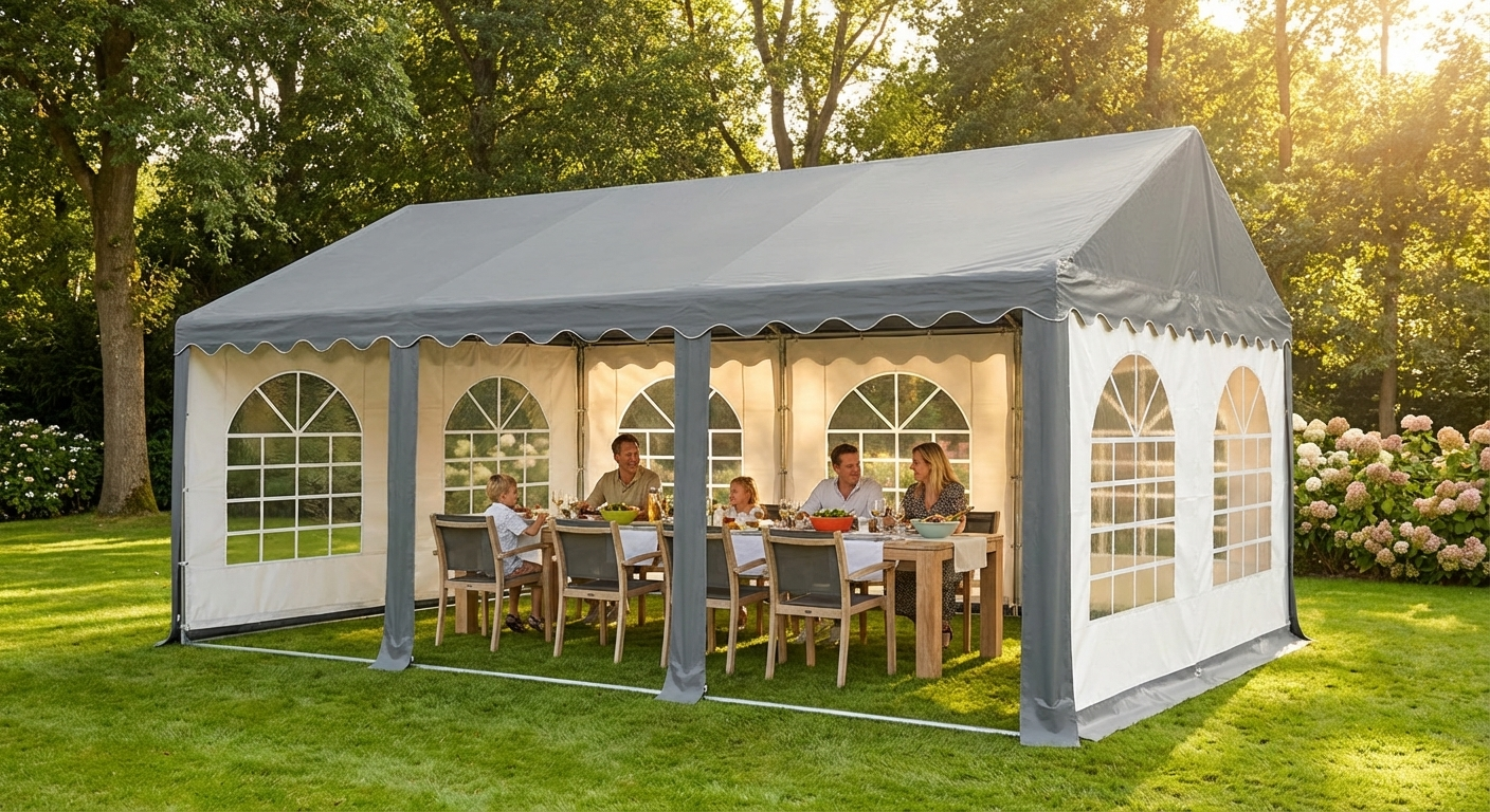 PVC Marquee 3x6 m Grey/White for Outdoor Events - view 3