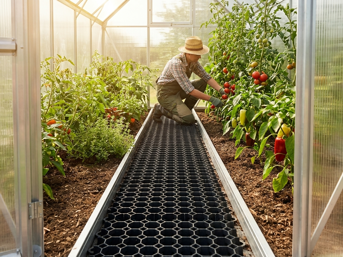 Greenhouse track separator with ground reinforcement feature - view 3