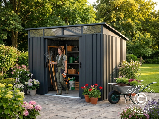 Anthracite garden shed with double sliding door, perfect for outdoor storage - product detail