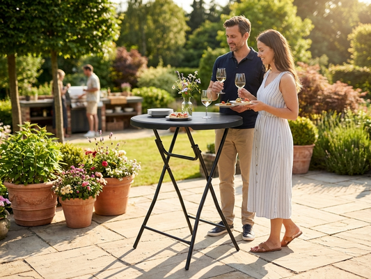 Round Bar Table in Black made from HDPE and Steel for indoor and outdoor use - product detail
