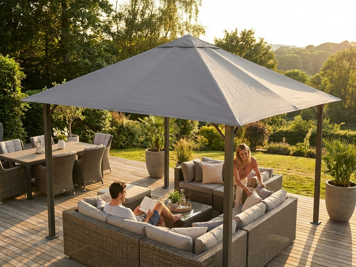 Gazebo wind roof 4x4m in grey, polyester with PU coating - view 3