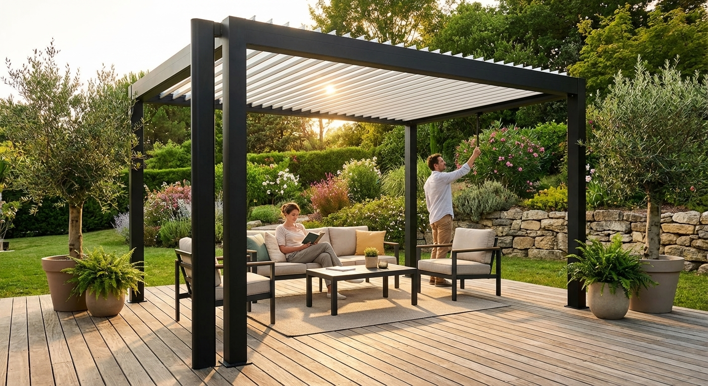 Aluminium Pergola Gazebo 3x4 m in Black/White for Outdoor Use - view 3
