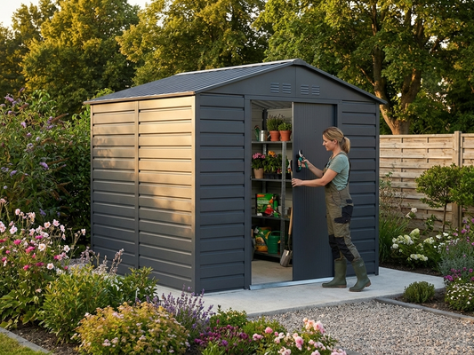 Metal garden shed in anthracite colour for outdoor storage - product detail