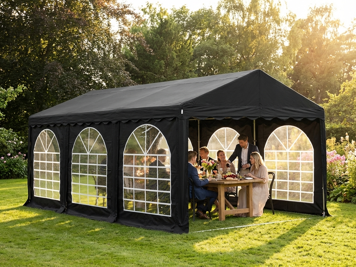 Black 3x6m marquee for events with PVC polyester material - view 3