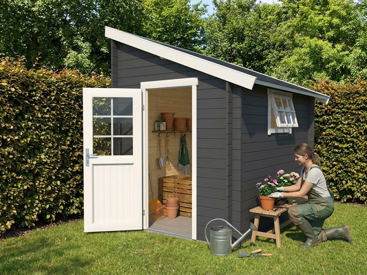 Wooden Lean-to Shed in Dark Grey, Nordic Spruce construction - product detail