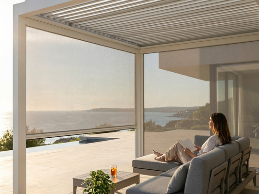 Pergola Sidewall Screen in White and Grey for Outdoor Use - product detail