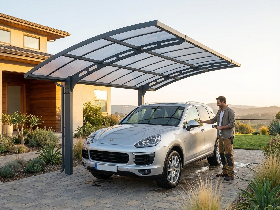 Polycarbonate carport in grey with aluminium frame for outdoor protection - view 3