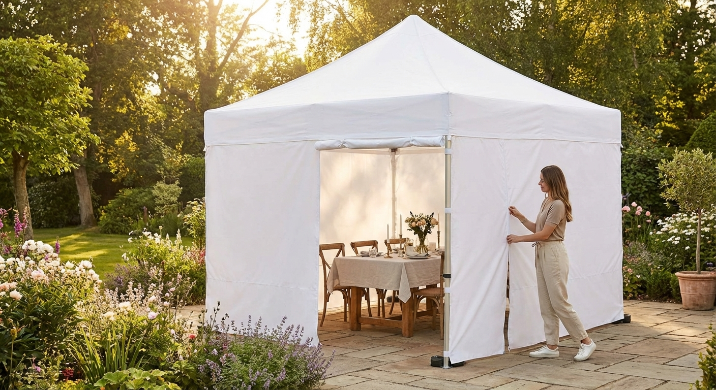 White gazebo sidewall kit 4x4m, flame retardant and waterproof - view 3