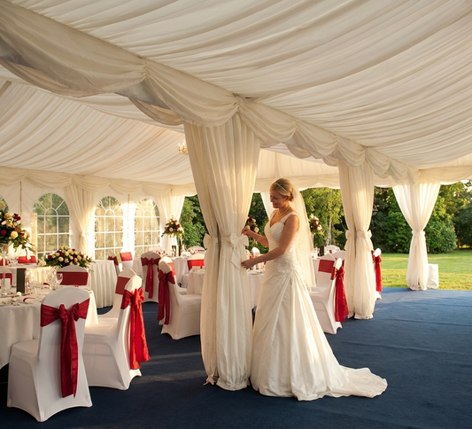 White marquee lining and leg curtain for events - product detail
