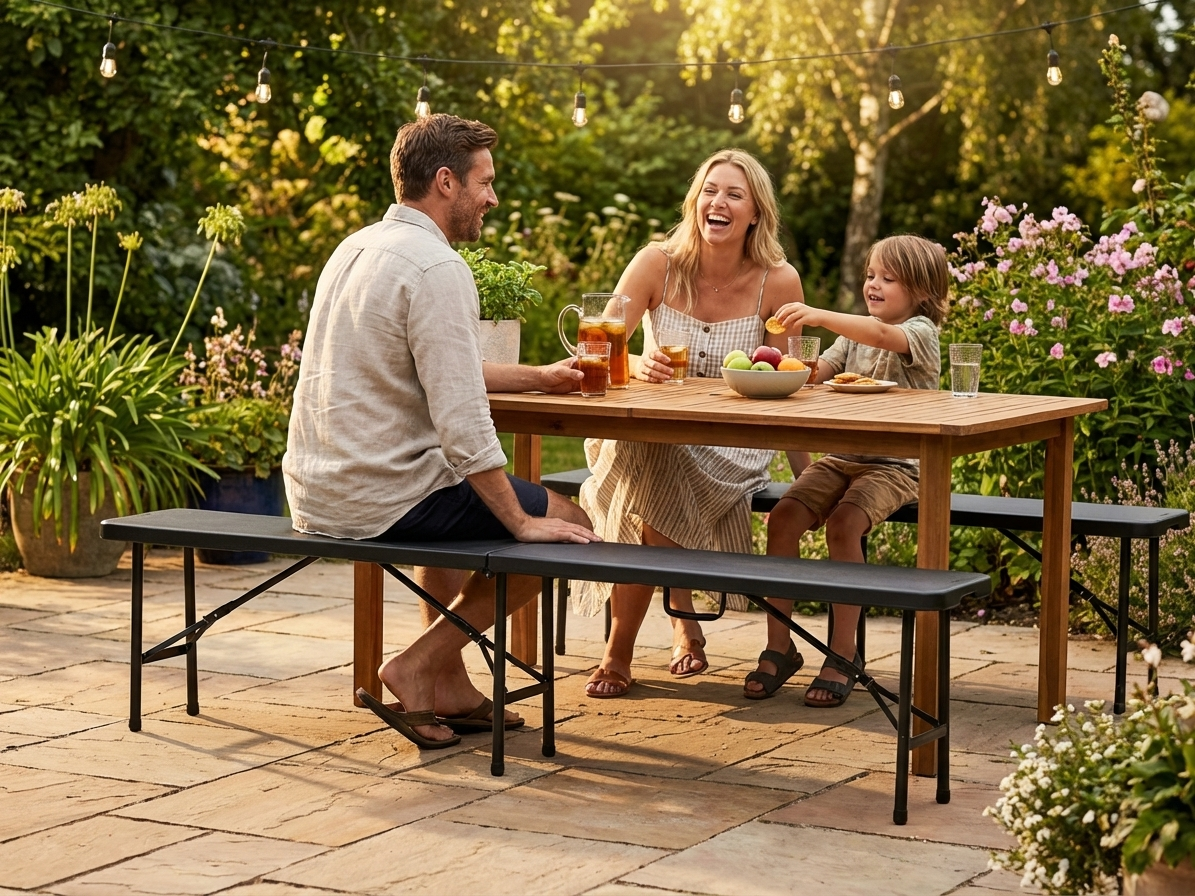 Folding bench in black HDPE and steel for versatile use - view 3