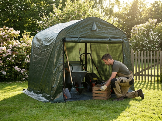 Storage tent in green and grey for outdoor use - product detail