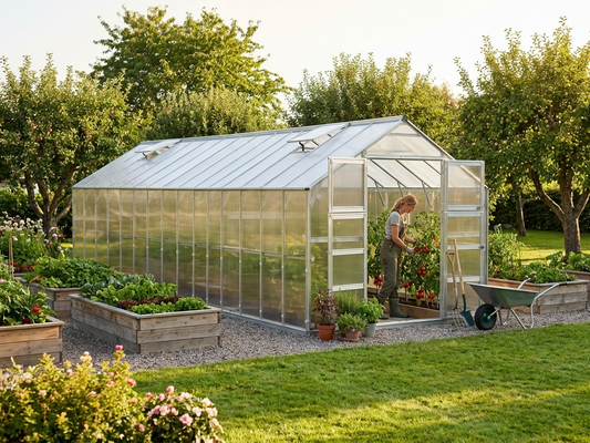 Polycarbonate Greenhouse 23.8 m² Silver with Steel Frame - product detail