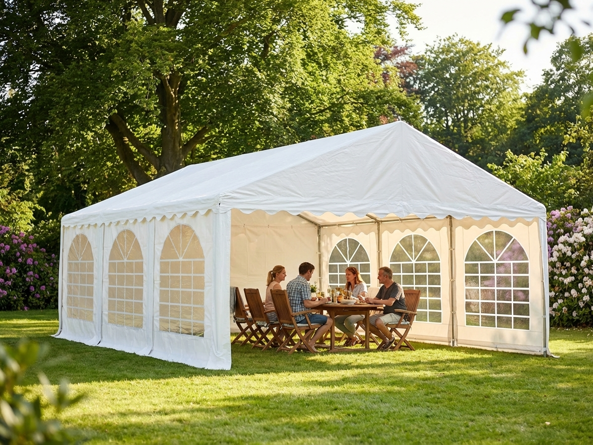 White PVC marquee 6x8 m with galvanised steel frame for outdoor events - view 3