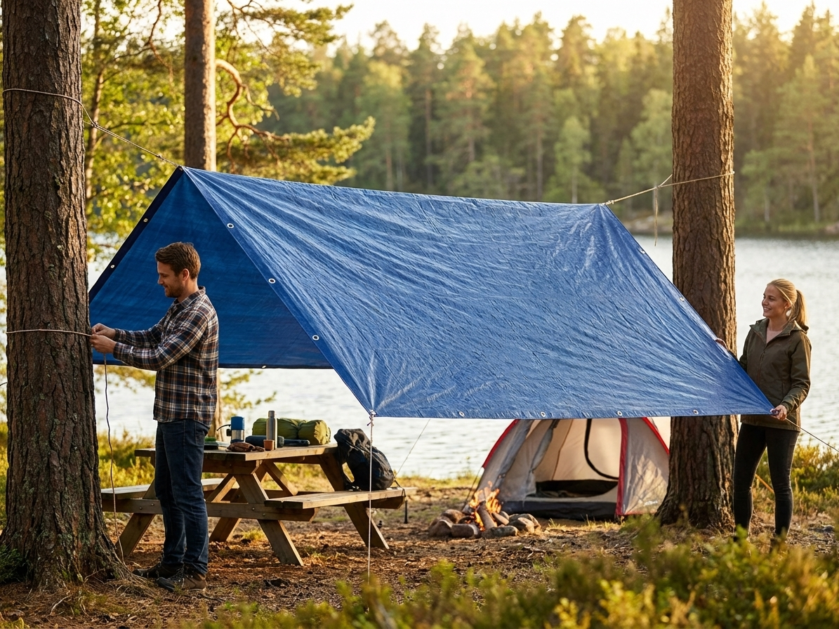 Blue PE tarpaulin 6x8m for outdoor covering - view 3