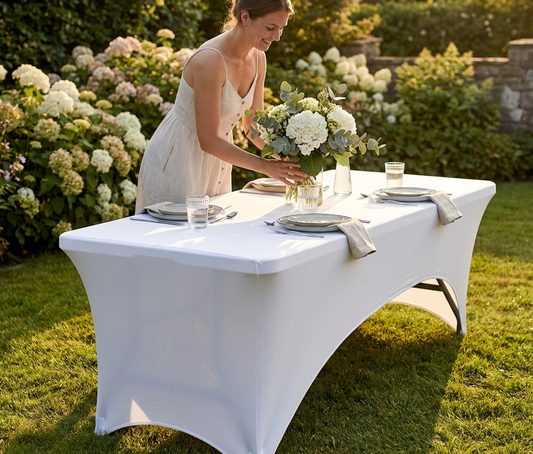 White polyester tablecloth 183x76x20 cm for events - product detail