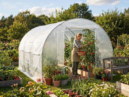 Transparent polytunnel greenhouse with galvanised steel frame - product detail