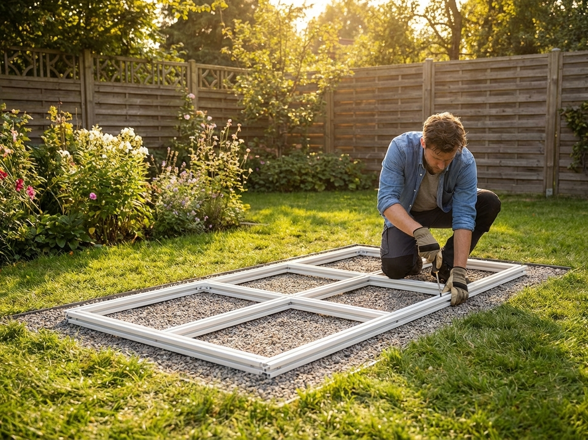 Steel floor frame for garden shed in silver, sturdy support - view 3
