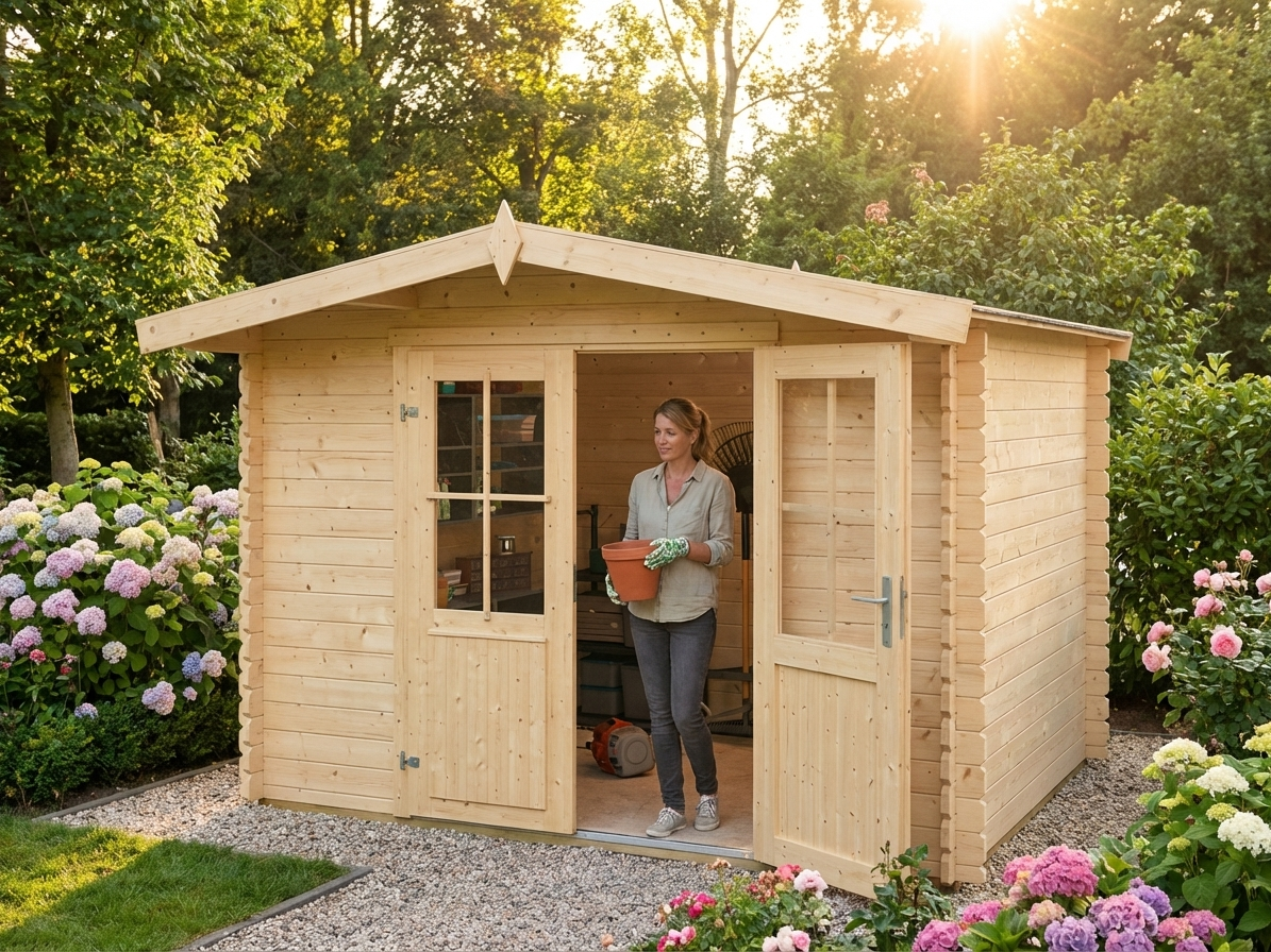 Wooden shed in natural finish made of Nordic Spruce for garden storage - view 3