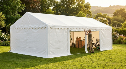 White storage tent 5x8 m with polyethylene and steel frame - product detail
