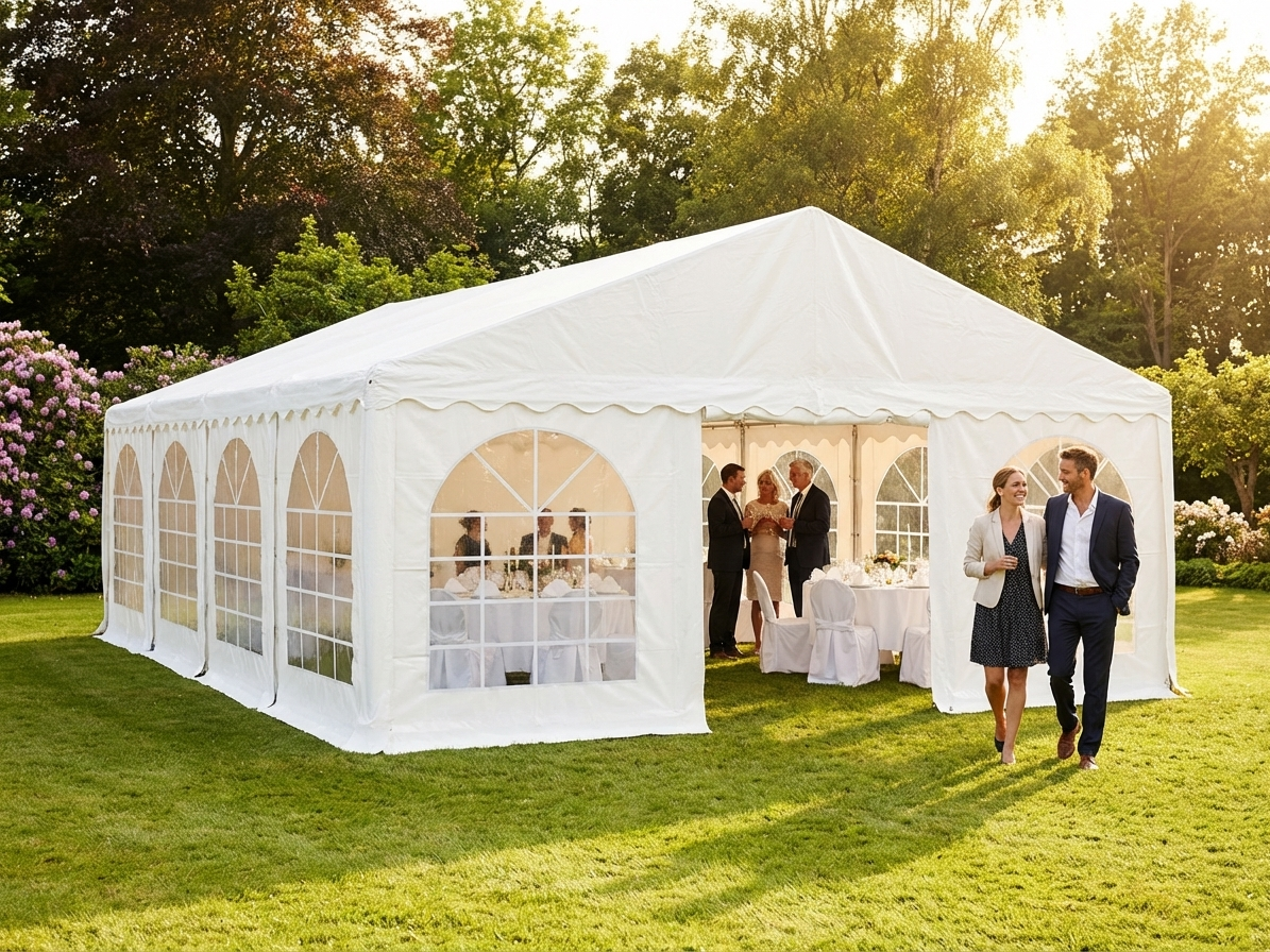 White PVC event marquee with galvanised steel frame for outdoor gatherings - view 3