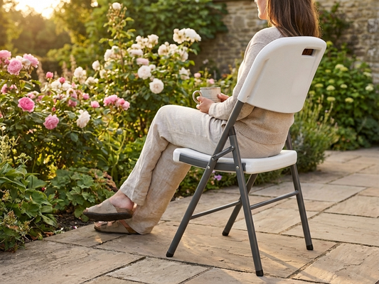 Folding chair in white and grey, HDPE and steel construction - product detail