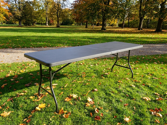 Black folding table 240x76x74 cm, HDPE and steel frame - product detail