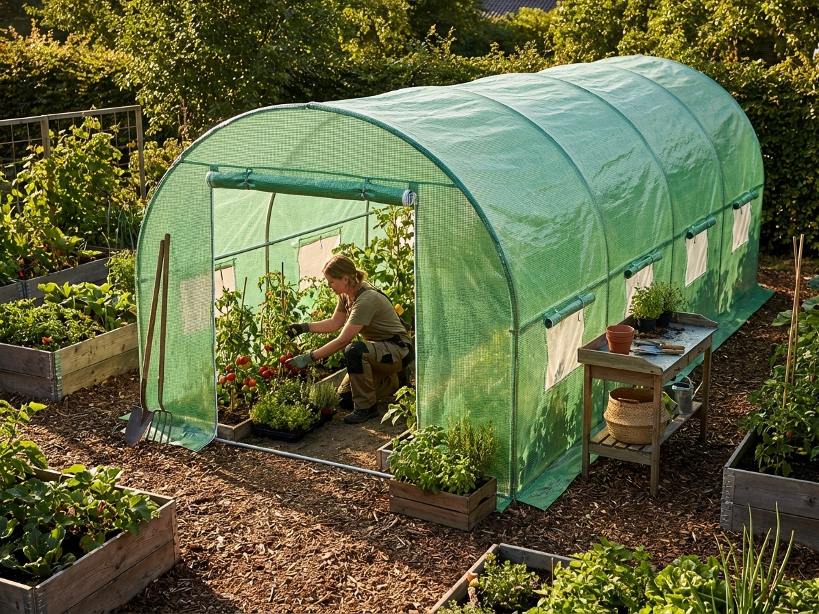 Green polytunnel greenhouse cover for outdoor gardening - view 3