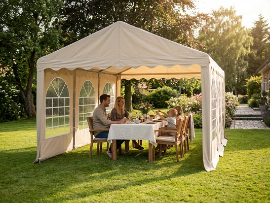 Sand-coloured 5x8m PVC/Polyester marquee for events - product detail
