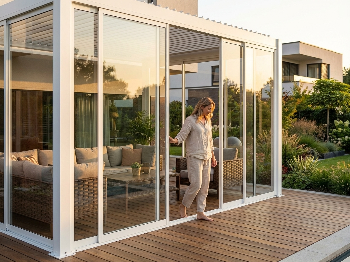 Sliding door set with tempered glass for pergola use - view 3