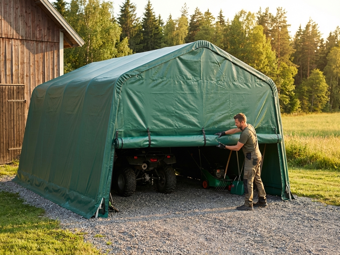 Green PVC endwall/door for portable garage - view 3