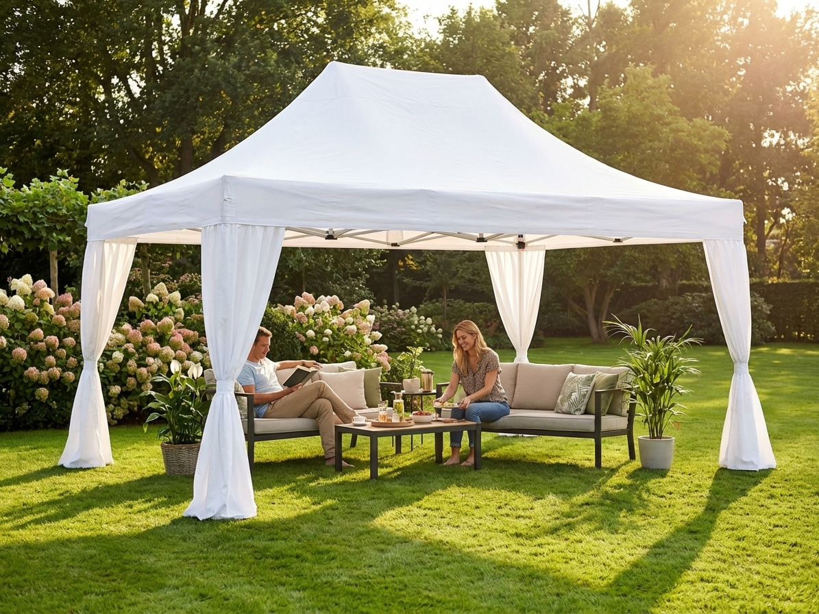 Pop Up Gazebo Steel Frame 3x4.5m White with Curtains - view 3