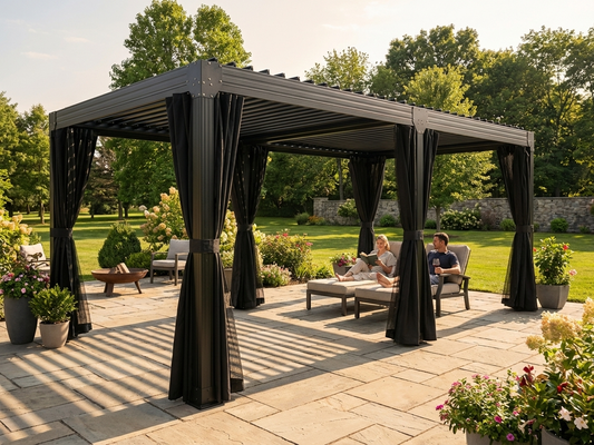 Black pergola gazebo sidewalls and mosquito net set - product detail