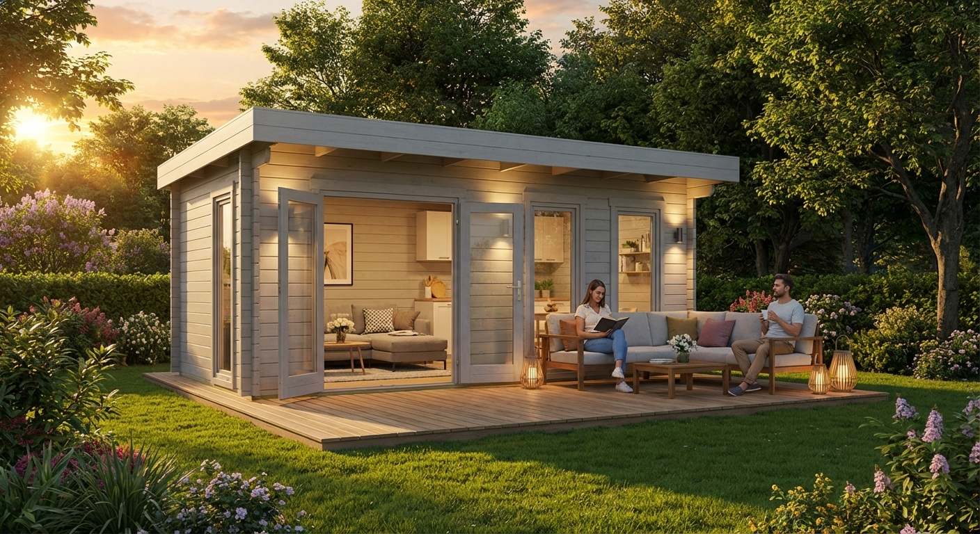 Wooden Cabin Light Grey made from Nordic Spruce - view 3