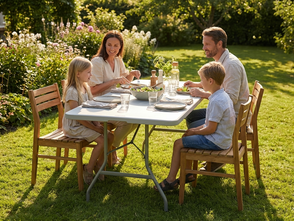 Light grey banquet table with steel frame for indoor and outdoor events - view 3