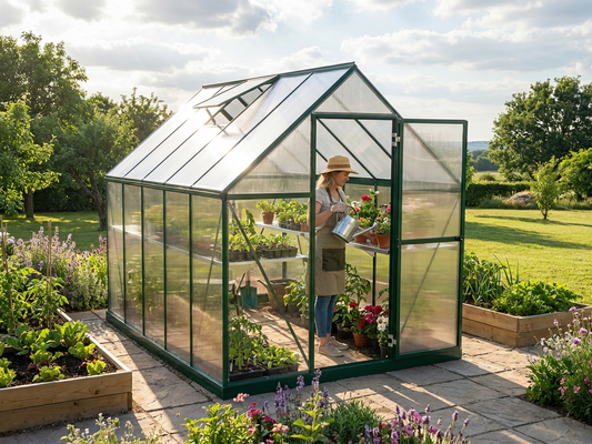 Green polycarbonate greenhouse with aluminium frame - product detail
